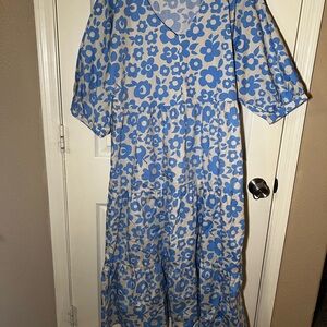 Flowy Blue Floral Maxi Dress 100% Cotton